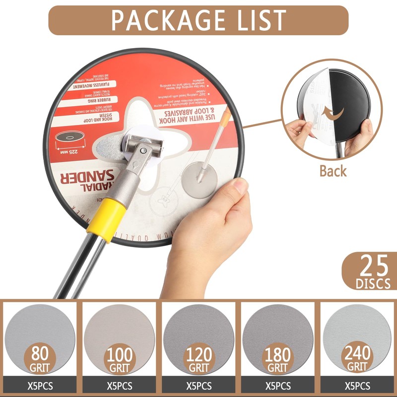 Radial Sander with Pole, 9 Inch Drywall Pole Sander, Wall