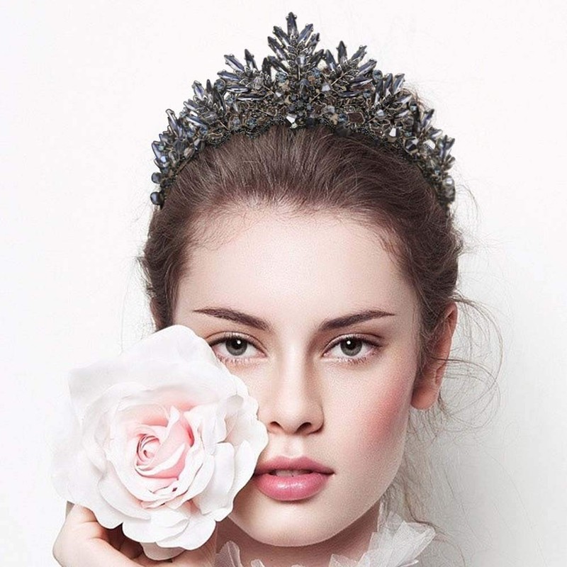 1PC Vintage Baroque Crown Alloy Bridal Hair Tiara Headpiece (Black)
