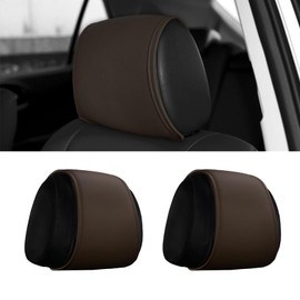 2PCS Headrest Covers for Cars with Pocket, Car Headrest Protector, Soft Leather Vehicle Seat Head Protector, Multifunctional Auto Seat Head Protective Dust Cover for Most Vehicles (Brown)