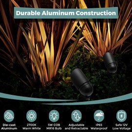 Gardencoin Low Voltage Landscape Spotlight, 12V LED Outdoor Landscape Lighting, Landscape Spot Lights Wired for Garden and Yard, Aluminum Up Lighting Fixture with 5W MR16 Replaceable Bulb (6 Pack)