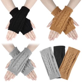 Toaren 3 Pairs of Half Fingerless Gloves, Women's Pulse Warmer, Winter Gloves Without Fingers, Knitted Gloves, Warm Short, Knitted Mittens, Stretchy Arm Warmers, Half Hand Warmers, Unisex Arm Warmers,
