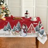 Artoid Mode Red House Trees Snow Snowman Christmas Table Cloth,