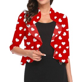 Women's Heart Open Front Cropped Cardigan 3/4 Sleeve Casual Shrugs Draped Ruffles Bolero