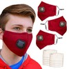 3-Pack Cloth Face Mask with Valve, Adjustable Ear Loops, Comfortable Nose Wire and (9) PM 2.5 Filters (Red)