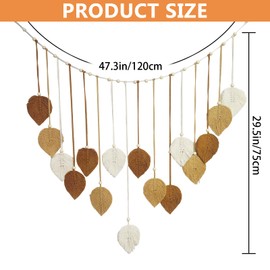 Upriver Macrame Leaf Wall Hanging Handcrafted Leaves Tapestry Boho Wall Decor for Home Nursery Living Room Bedroom Backdrop Decor,47x30in
