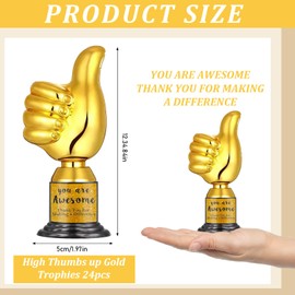 LYCN 24Pcs Thumbs up Award Trophy, 5 inch Plastic Gold Trophy with Inspirational Stickers, Mini Trophies Bulk You are Awesome for Sports Reward Party Favors