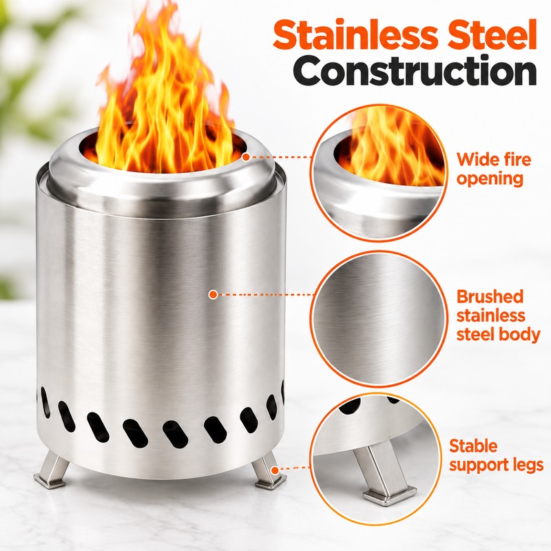 Portable Wood Burning Stove for Outdoor Cooking – Stainless Steel