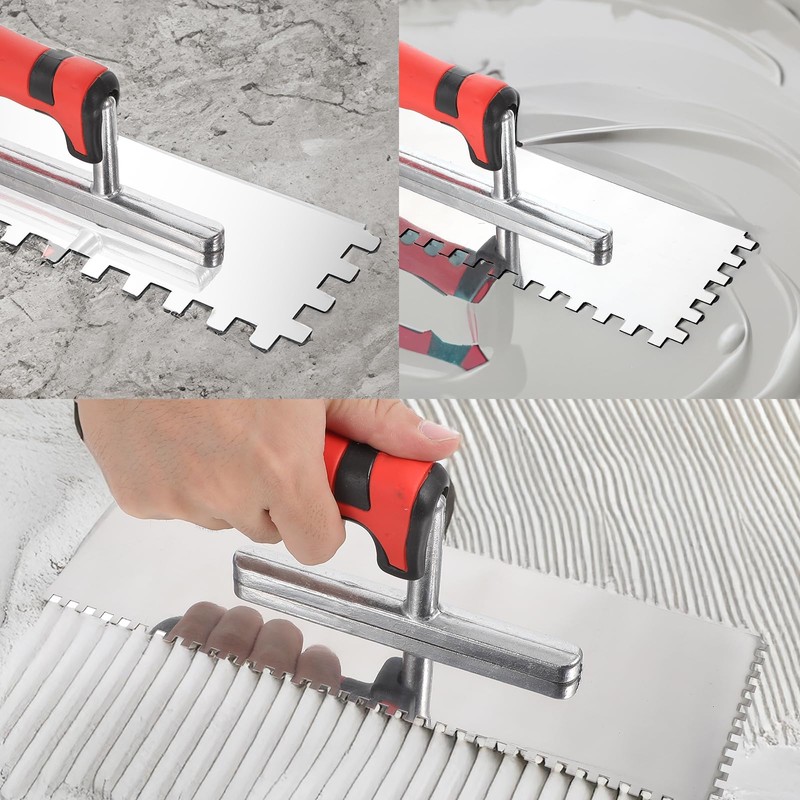 3 Pieces Tile Tools Stainless Steel Square Notched Trowel Set