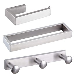 GERZWY Contemporary Stainless Steel Wall Mounted 3-Piece Bathroom Hardware Set - Towel Rings Toilet Paper Holder Towel Hooks, Brushed Finish HG1708-3LS