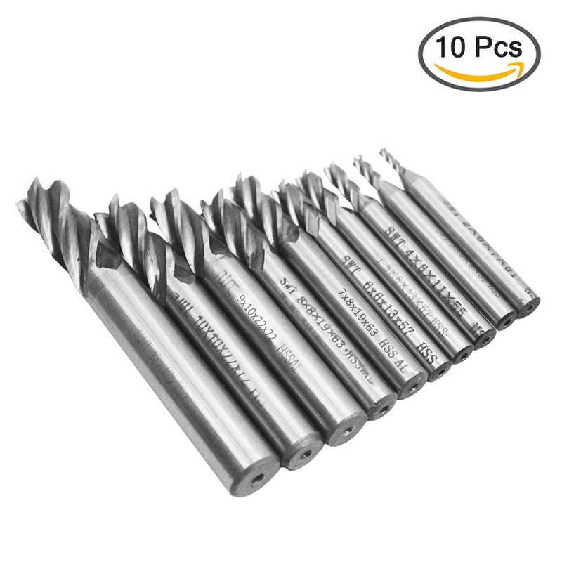 10 PCS 0.08" - 0.47" End Mills, AFUNTA 4-Flute HSS