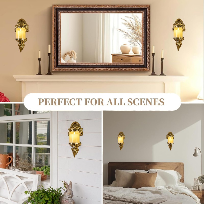 Gold Candle Sconces for Tapered Candlestick,Pack of 2, Gold Candle