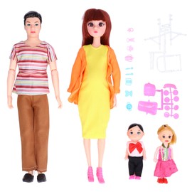 Family Doll Set 5 Pieces People Educational Birthday Gifts Accessories with Dad Pregnant Mom Boys Girls