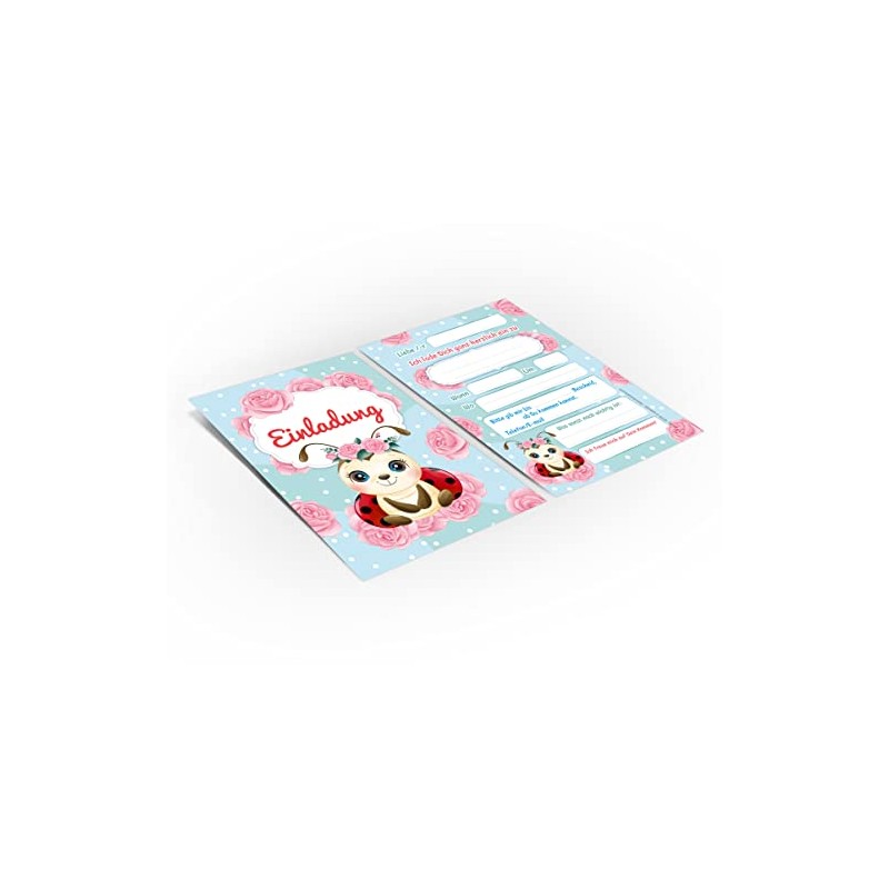 Junapack 12 Invitation Cards for Children's Birthday Girl Ladybird