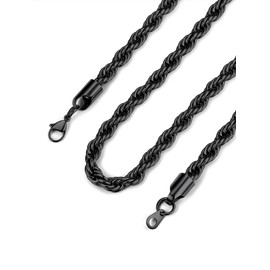 Mens 6MM Rope Chain Necklace 22 Inch Solid Stainless Steel Black Tone Twisted Rolo Chain Fancy Cable Neck Chain for Son Grandson Father Husband BF