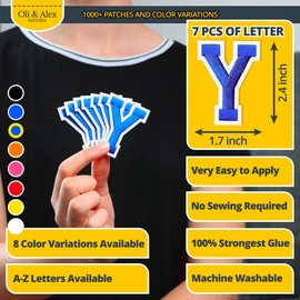 Oli and Alex Iron On Letters 2.4 inch - 7 pcs of Y Blue Patches Letters for Clothing - Super Glue - No sew Needed - Embroidery Alphabet Football Team School University - Blue, Y