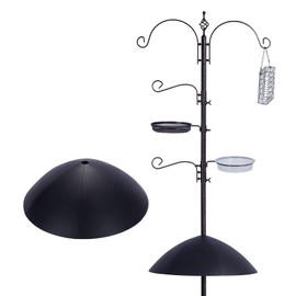 Backyard Expressions Heavy Duty Bird Feeding Station Kit w/Squirrel Baffle - 90" Bird Feeder Pole with 5 Prong Base, Suet Feeder, Mesh Feeding Tray, 4 Feeder Hooks, Water Dish - Black w/Gold Fleck