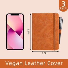 OnMove Pocket Notebook Journal for Women Men 3 Pack A6 Hardcover Leather with Pen Loop College Ruled Small Mini Notebook for Note Taking Travel Work School Lined Brown