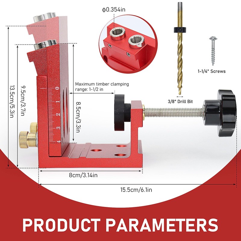 Pocket Hole Jig Kit, Adjustable Woodworking Tools Pocket Dowel Hole