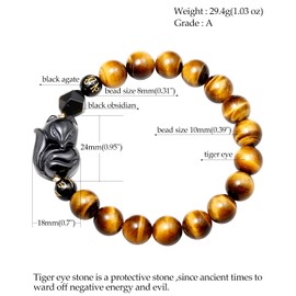 Jewever Tiger Eye with Black Obsidian Fox Bracelet for Women Bring Lucky Wealth Balance Meditation Beaded Stretch Bracelets