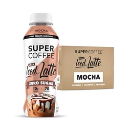 SUPER CAFFEE, café de proteína Keto (0 g de azúcar añadido, 10 g de proteína, 70 calorías) [Mocha] 12 onzas líquidas, paquete de 12 bebidas de café...