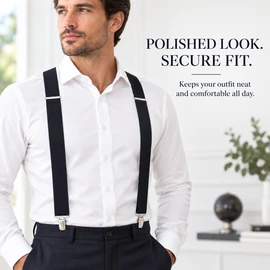 Heavy Duty Suspenders for Men – Adjustable 2-Inch Elastic X-Back Trouser Braces with Strong Metal Clips for Work & Dress