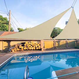 E&K Sunrise 12' x 12' x 12' Sun Shade Sail Triangle Canopy Shade Cover UV Block for Patio Backyard Garden Outdoor (Beige)