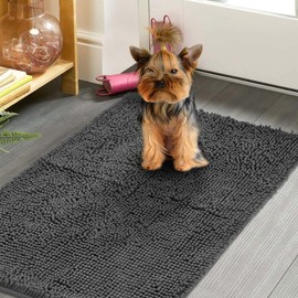 Dog Door Mat Indoor Entrance, 30" x 48", Absorbent & Quick-Drying Mud Mat for Dogs, Non-Slip Washable Entryway Rug, Soft Thick Chenille Welcome Floor Mat-Grey