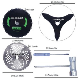Brush Cutter Blade Kit for Weedeater – 9" x 20T Chainsaw Tooth, 10" x 80T Carbide Tip, 10" x 3 Teeth Carbon Steel Blades – Fits for Stihl, Husqvarna、Ego、Oregon、Hitachi Trimmer