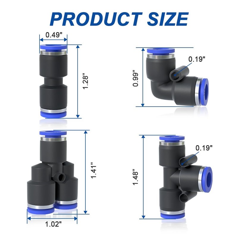 AIRZOE 80 PCS 1/4 Inch OD Push to Connect Fittings,20