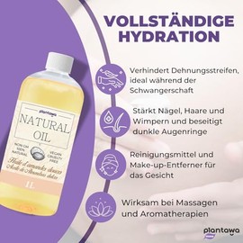 PLANTAWA - S√º√ües Mandel√∂l 1L | Mandel K√∂rper√∂l 100% nat√ºrlichen pflanzlichen Ursprungs | Mehrzweck-Massage√∂l, Rohstoff, enth√§lt Vitamin E, Bio-√ñl Dehnungsstreifen Schwangerschaft