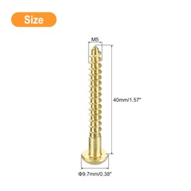 sourcing map Wood Screws M5 x 40mm Slotted Round Head Brass Self-Tapping Screw WoodWorking Screw 4 Pcs