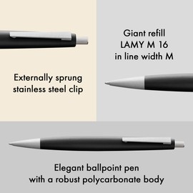 Lamy 2000 black - elegant ballpoint pen in robust fibreglass barrel - perfectly balanced - incl. giant refill M 16 in line width M in black