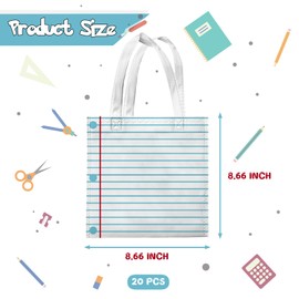 Yizeda 20Pcs Back to School Teacher Appreciation Gift Bags with Handle Non-woven Notebook Goodie Treat Bags First Day of School Gifts Wrapping Bag for Classroom Party Birthday Decor Supplies