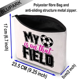 BLUPARK Soccer Mom Makeup Bag Girls Womens Soccer Gift My Heart Is On That Field Cosmetic Bag for Soccer Lovers, Soccer