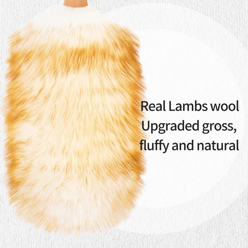 FeelfunFeather Lambswool Duster with Solid Wooden Handle,Leather Hang Strap,Comfortable Grips