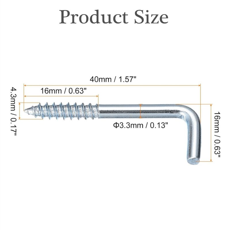 50 Pcs Right Angle Hooks Zinc Plated L Hook Screws