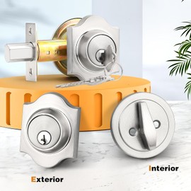 Probrico Single Cylinder Deadbolts Satin Nickel, Exterior Lockset Handleset for Entrance Door and Front Gate,3 Keys Anti-Theft Interior& Exterior Door Hardware,1 Pack