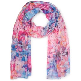 styleBREAKER 01016224 Women's Scarf with Colourful Scales Pattern, Lightweight Large Transparent Scarf with Short Fringes, pink-blue