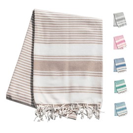 Large Beach Towel Cotton or Pareo Sand Free 200 x 140 cm XXL Picnic Blanket Beach Blanket Soft Absorbent and Lightweight (Beige)