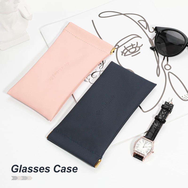 V-LAFUYLIFE Glasses Case Soft 2 Pack - Portable Leather Squeeze