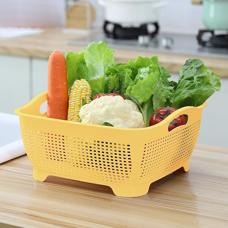 LNQ LUNIQI Double-layer Draining Basket Plastic Fruits Vegetable Washing Basket