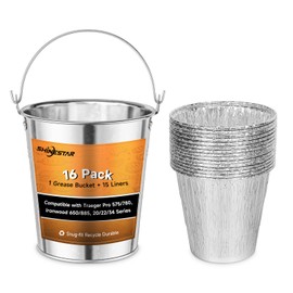 SHINESTAR 16-Pack Grease Bucket & Liners for Traeger Pro 575/780, Ironwood 650/885, 20/22/34 Series, Disposable Aluminum Drip Bucket Liner, HDW152