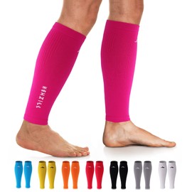 NEWZILL Calf Compression Sleeve for Men & Women | Footless Compression Socks for Shin Splint Relief, Varicose Veins | Perfect Leg Sleeve for Running, Travel, Nursing, Work, Fitness (L/XL Pink 1Pair)