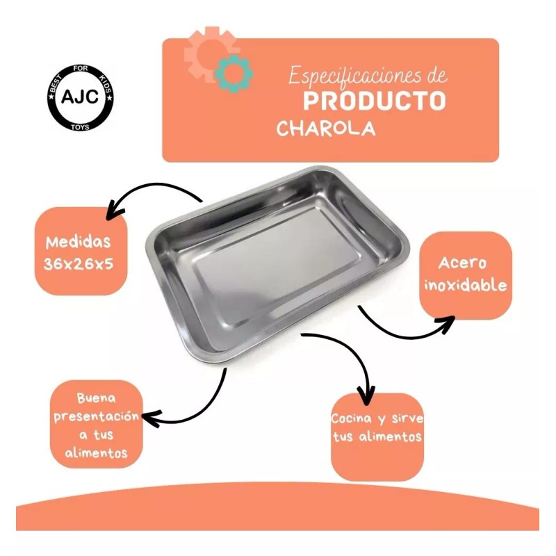 AJC Charola Para Servir Y Cocinar 6 Pack Acero 35x26x5