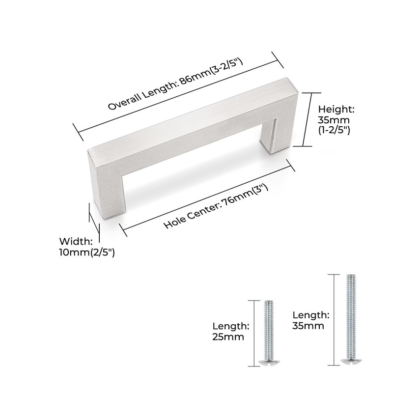 Gobrico 30 Pack Stainless Steel Kitchen Cabinet Handles,Square Satin Nickel