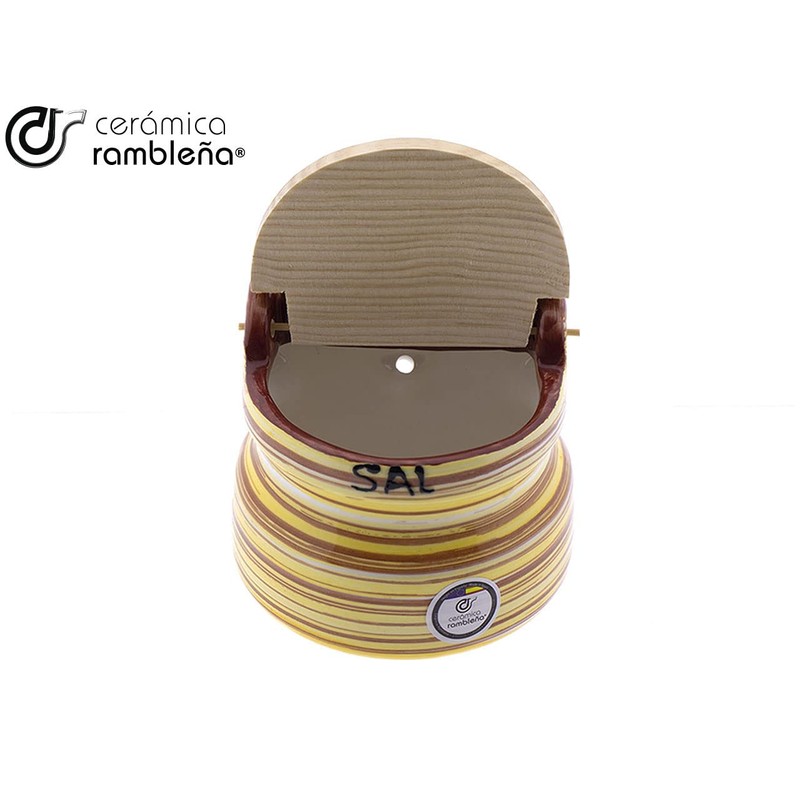 Ceramica Rambleña Salt Shaker Kitchen Salt Shaker with Wooden Lid