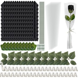 CNYMANY 191 pcs Premade Satin Ribbon Rose Petals Set, Artificial Black Rose Petals Half-Finished with Green Stems, Leaves, Ribbon, DIY Flower Bouquet for Wedding, Proposal Party, Anniversary