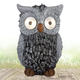 Solar Lamp for Outdoor Decoration with LED, Garden Decoration, Solar Modern Stone Look, Solar Light, Garden Figure Owl, Outdoor Lamp, Standing Grey, Height 19 cm