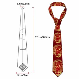 Yakuna Chinese Dragon Men's Tie Golden Red Phoenix Bling Fireball Men's Necktie Ties for Mens Daily Wedding Party Business