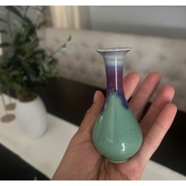 Handcrafted Drop Glaze Crackle Ice Pattern Porcelain Mini Tiny Vase Tear Jar for Decoration Display or Holding Tiny Flowers Sprig of Lavender Collectible Art Tenmoku Japan China